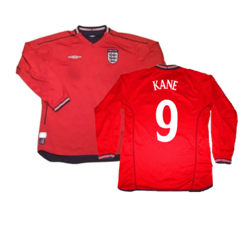 '02-'04 England Long Sleeve Away Shirt (S) (Very Good) (Kane 9) Polyester Made By: Umbro Men's Red Small
