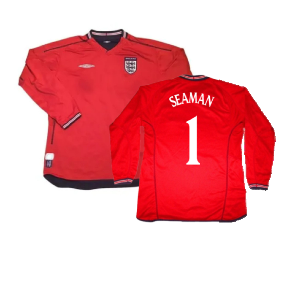 '02-'04 England Long Sleeve Away Shirt (S) (Very Good) (Seaman 1) Polyester Made By: Umbro Men's Red Small