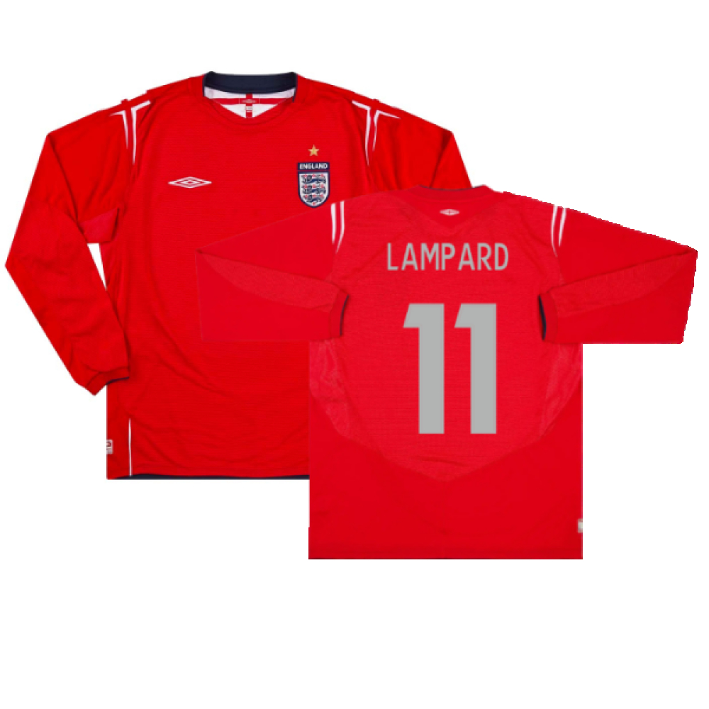 '04-'06 England Away L/S (L) (Excellent) (Lampard 11) Polyester Made By: Umbro Men's Red Large