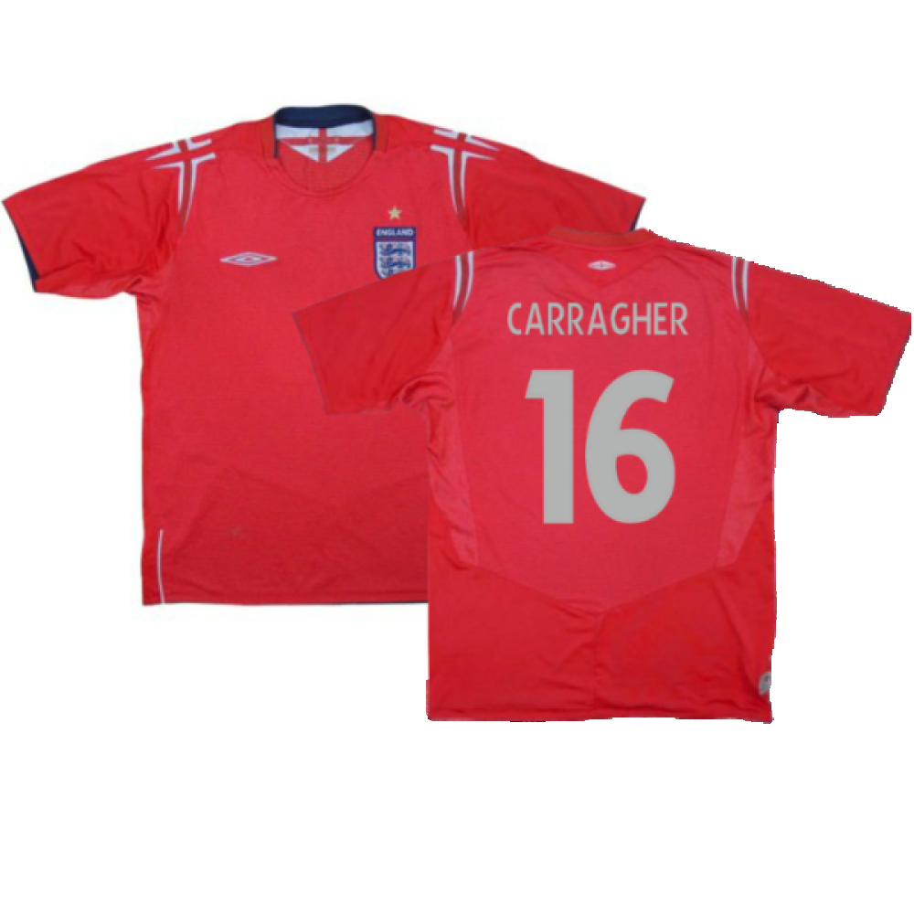 '04-'06 England Away Shirt (Very Good) (Carragher 16) Polyester Made By: Umbro Men's Red Extra Large