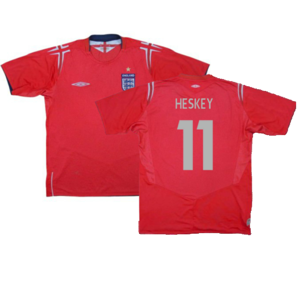 '04-'06 England Away Shirt ) (Very Good) (Heskey 11) Polyester Made By: Umbro Men's Red Extra Large
