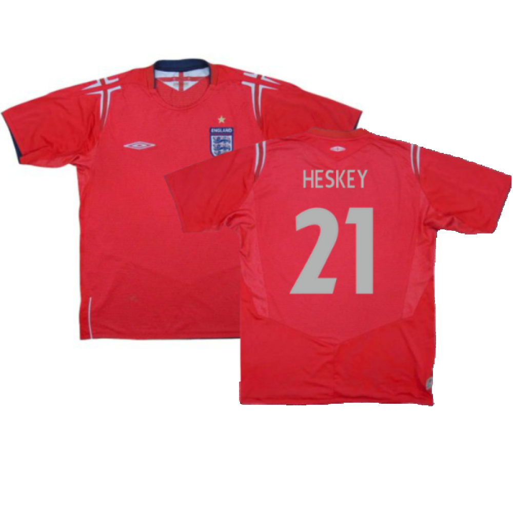 '04-'06 England Away Shirt ) (Very Good) (Heskey 21) Polyester Made By: Umbro Men's Red Extra Large