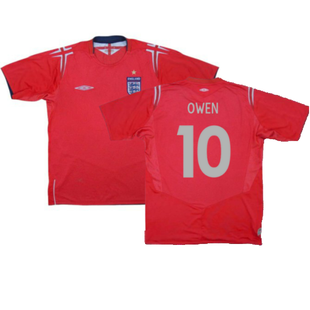 '04-'06 England Away Shirt ) (Very Good) (Owen 10) Polyester Made By: Umbro Men's Red Extra Large