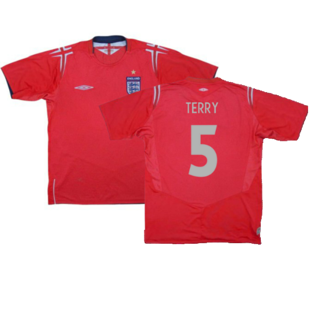 '04-'06 England Away Shirt ) (Very Good) (Terry 5) Polyester Made By: Umbro Men's Red Extra Large