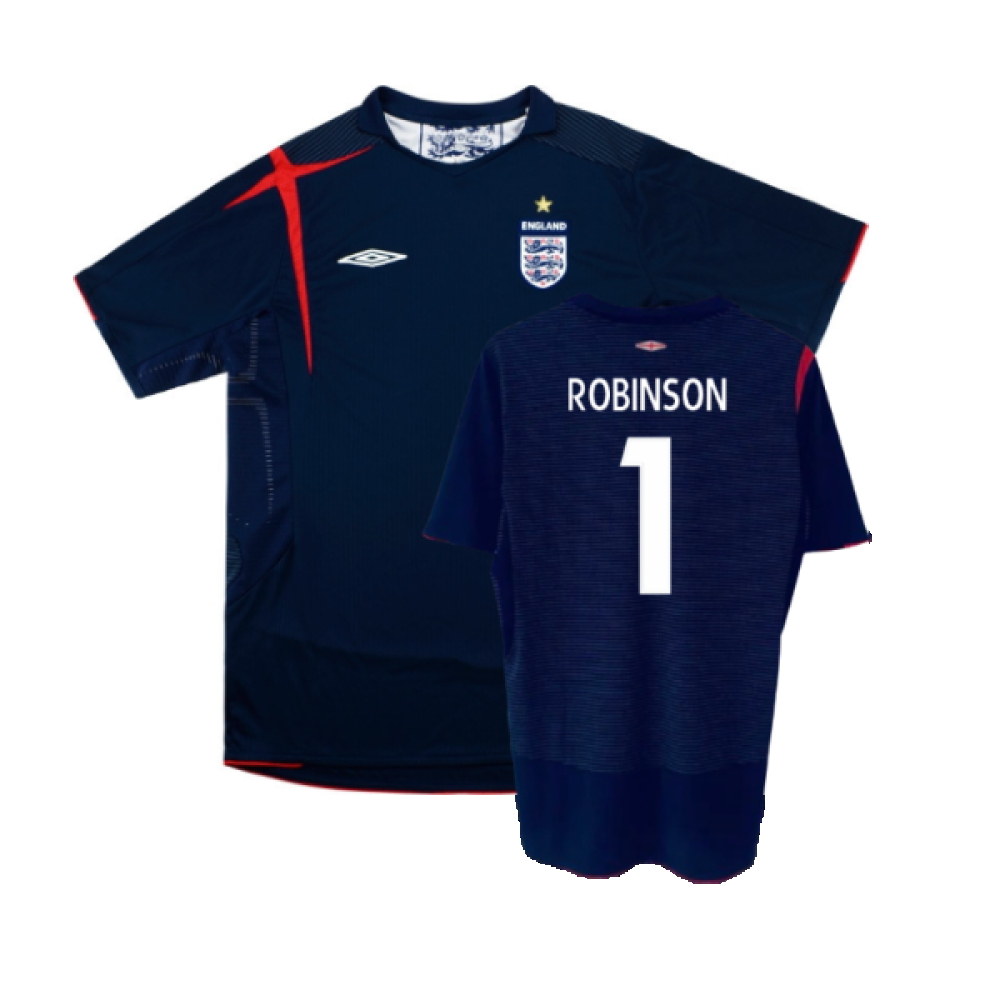 '05-'07 England Gk Home Shirt ) (Excellent) (Robinson 1) Polyester Made By: Umbro Men's Navy Extra Large