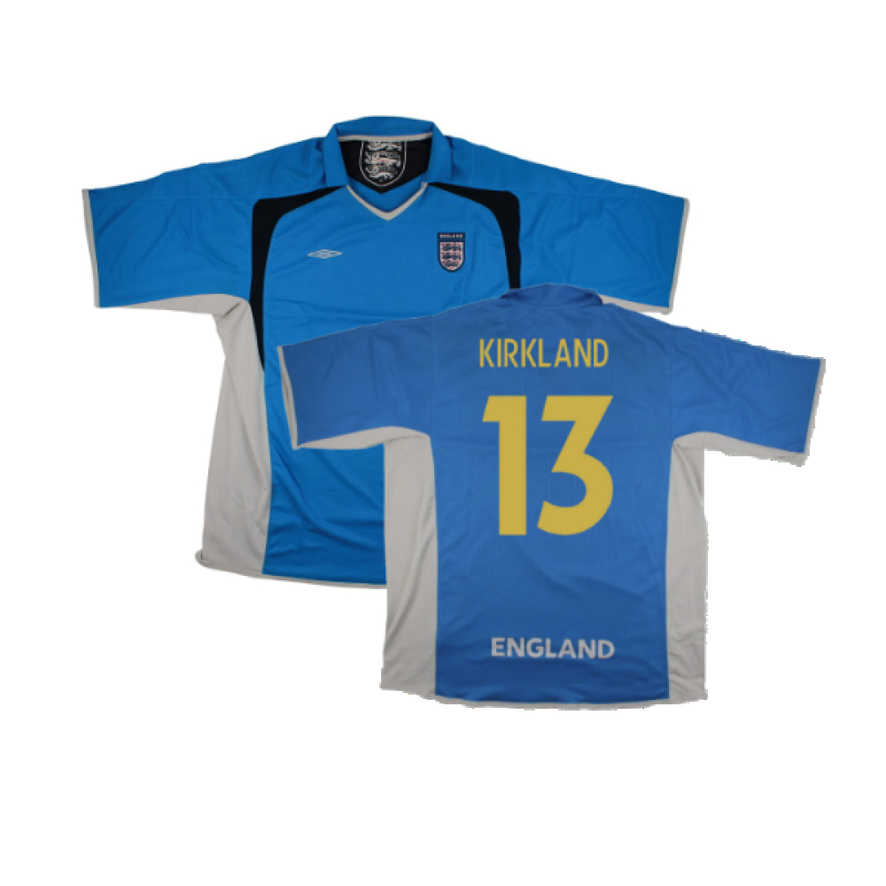 '05-'07 England Home Gk Shirt ) (Good) (Kirkland 13) Polyester Made By: Umbro Men's Blue Xxl