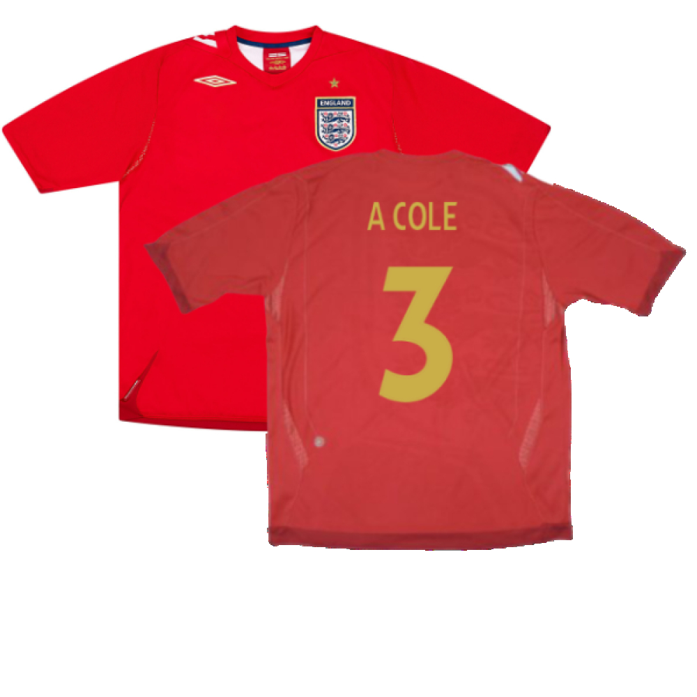 '06-'08 England Away ) (Very Good) (A Cole 3) Polyester Ashley Cole Made By: Umbro Men's Red Extra Large