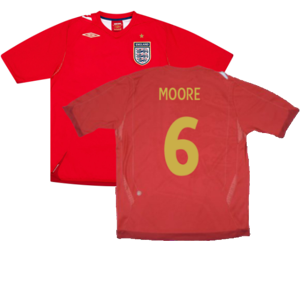 '06-'08 England Away (Excellent) (Moore 6) Polyester Made By: Umbro Men's Red Medium