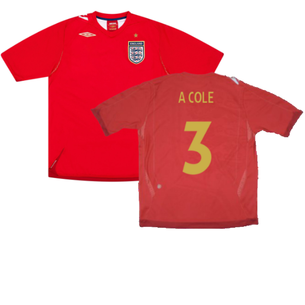'06-'08 England Away Shirt ) (Very Good) (A Cole 3) Polyester Ashley Cole Made By: Umbro Men's Red Xxl