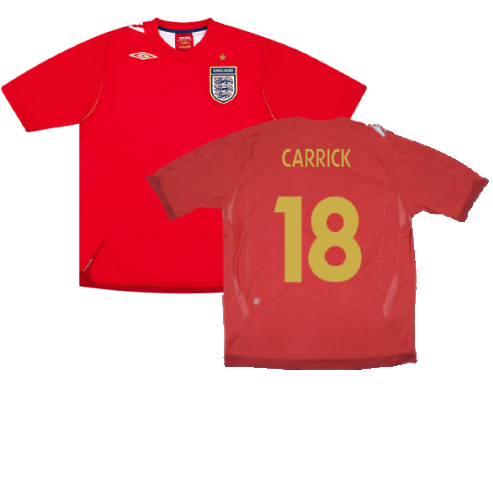 '06-'08 England Away Shirt (Excellent) (Carrick 18) Polyester Made By: Umbro Men's Red Xxl