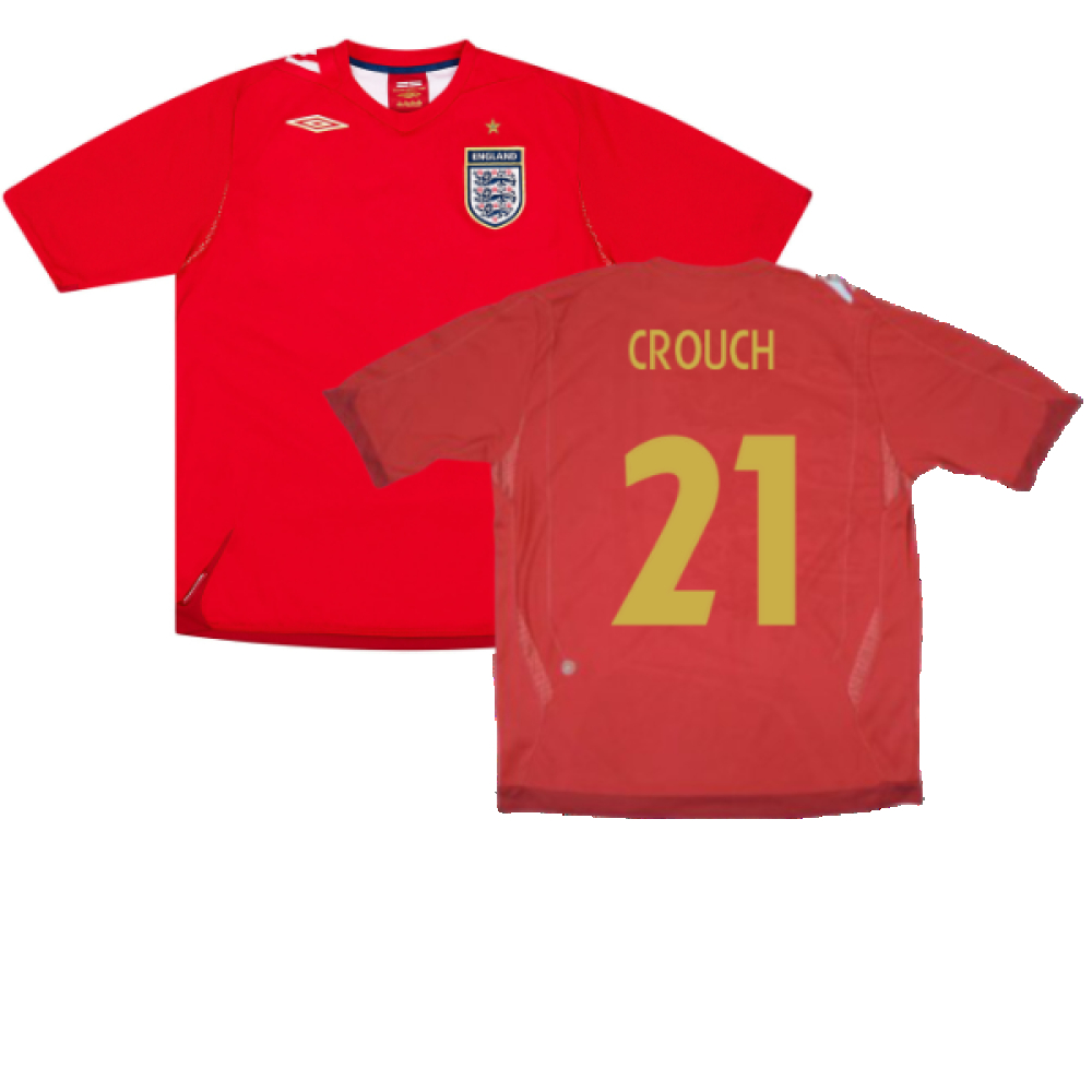 '06-'08 England Away Shirt (Excellent) (Crouch 21) Polyester Made By: Umbro Men's Red Xxl