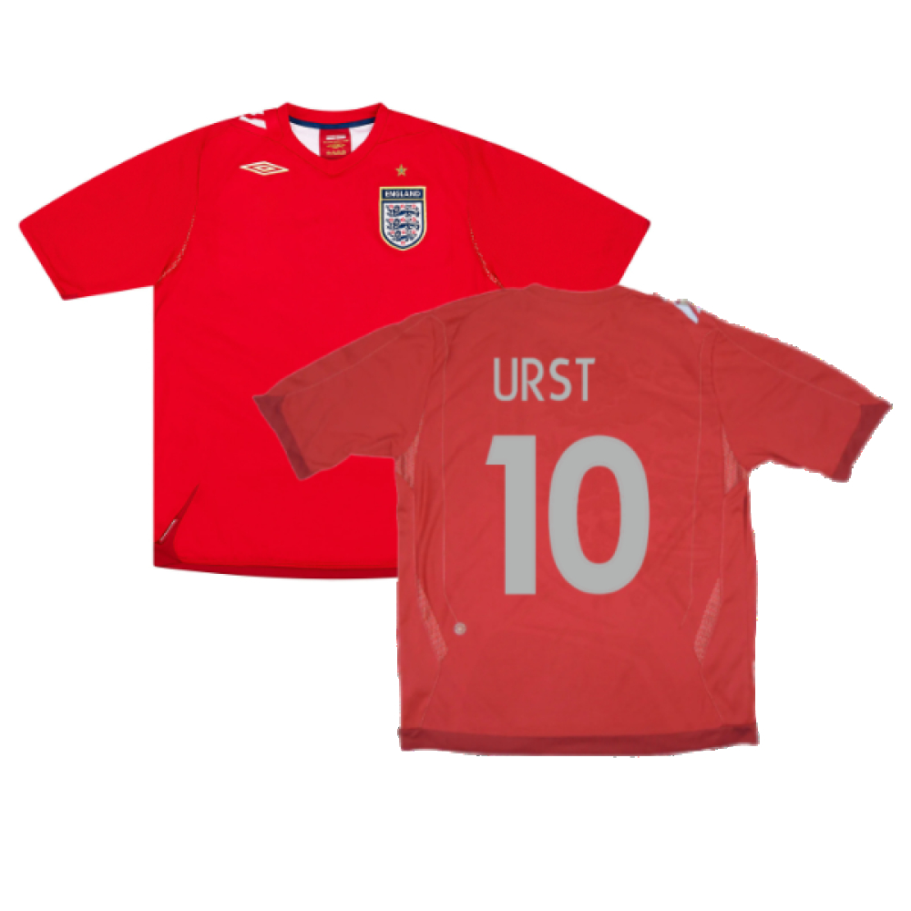'06-'08 England Away Shirt ) (Good) (Hurst 10) Polyester Made By: Umbro Men's Red Xxl