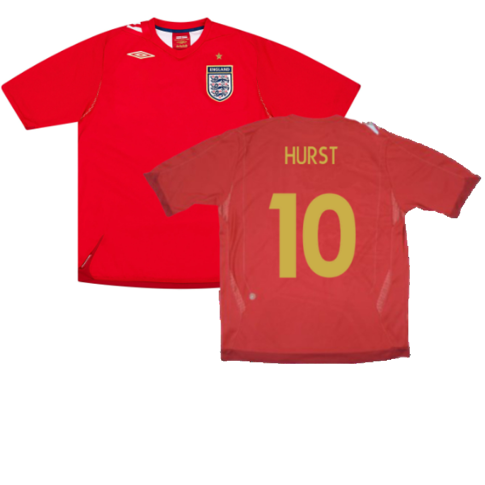 '06-'08 England Away Shirt ) (Very Good) (Hurst 10) Polyester Made By: Umbro Men's Red Xxl