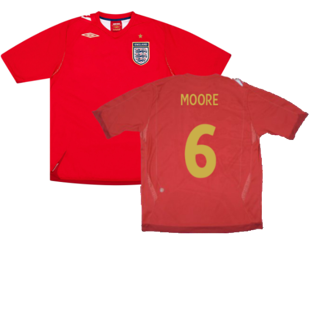 '06-'08 England Away Shirt ) (Very Good) (Moore 6) Polyester Made By: Umbro Men's Red Xxl