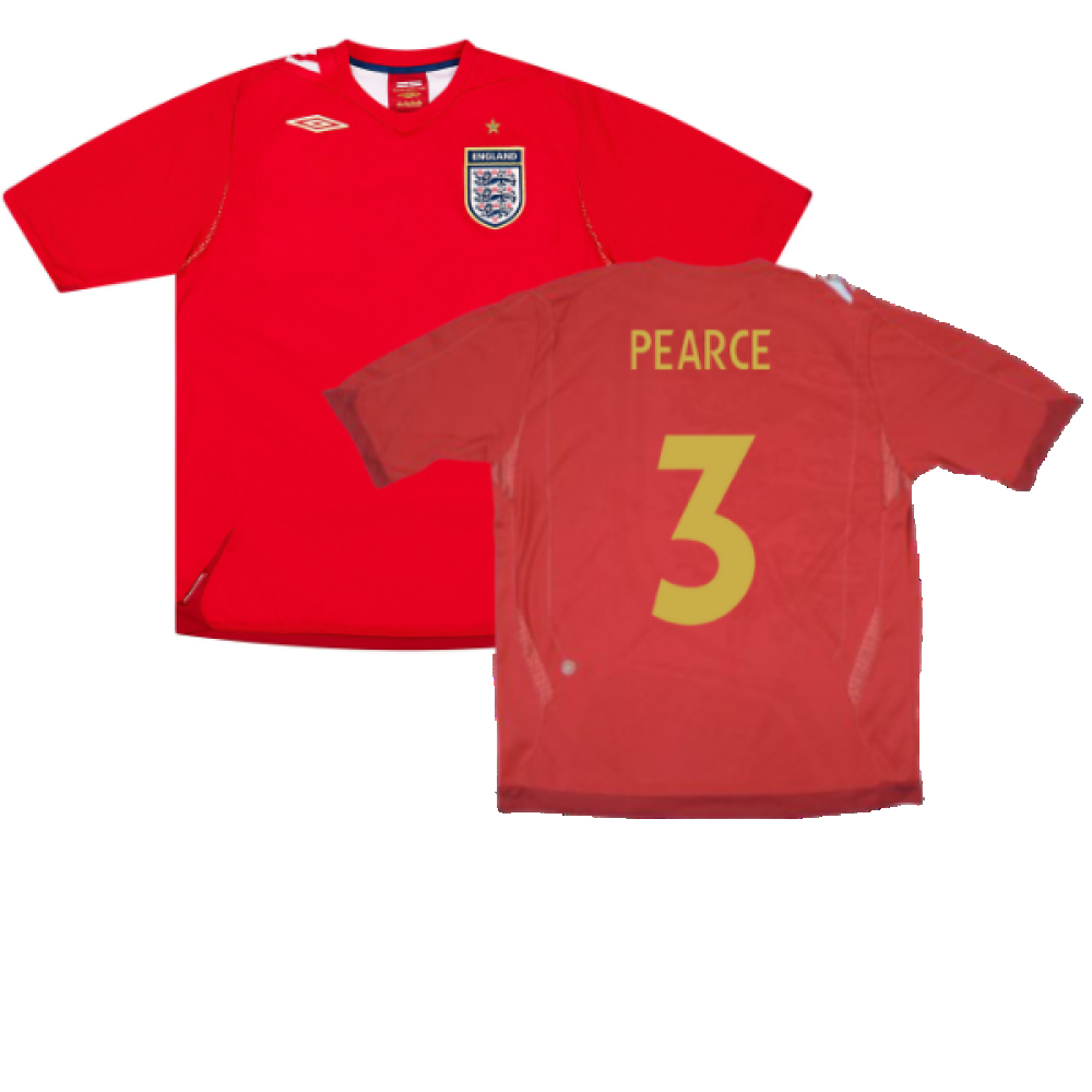 '06-'08 England Away Shirt ) (Excellent) (Pearce 3) Polyester Made By: Umbro Men's Red Extra Large