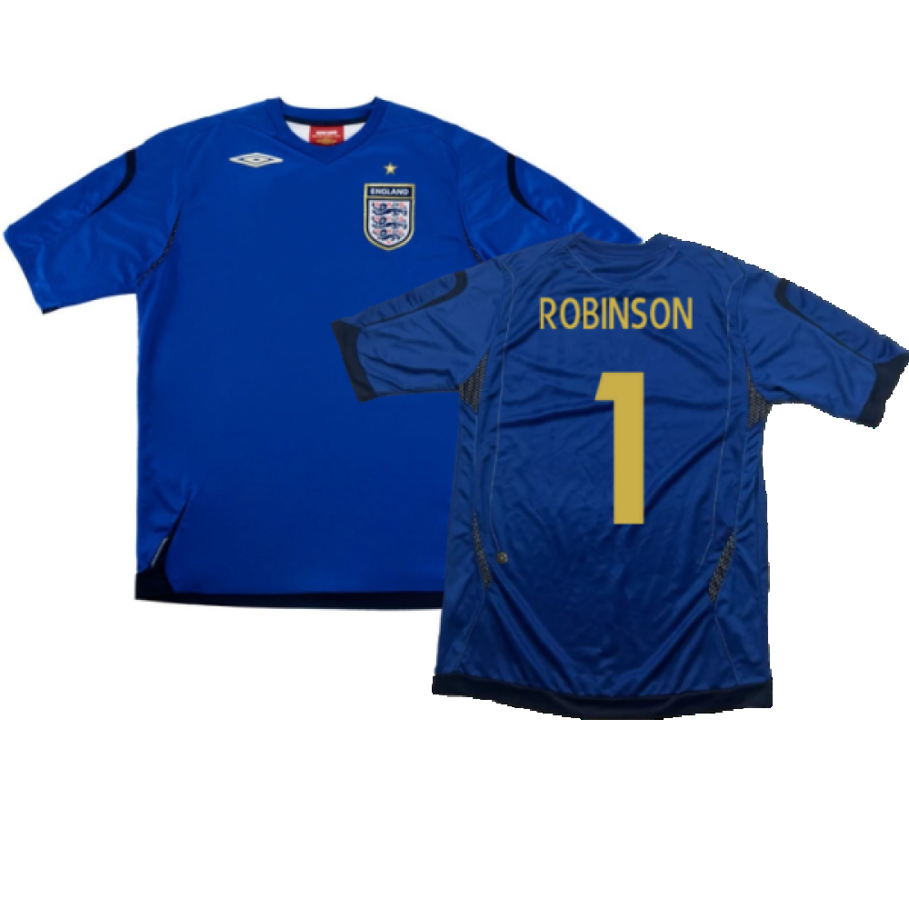 '06-'08 England Goalkeeper Shirt ) (Excellent) (Robinson 1) Polyester Made By: Umbro Men's Blue Extra Large