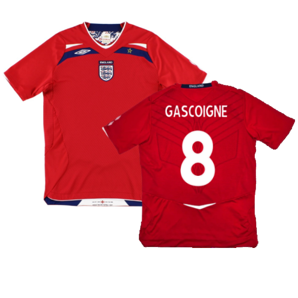 '08-'10 England Away Shirt ) (Mint) (Gascoigne 8) Polyester Made By: Umbro Men's Red Extra Large