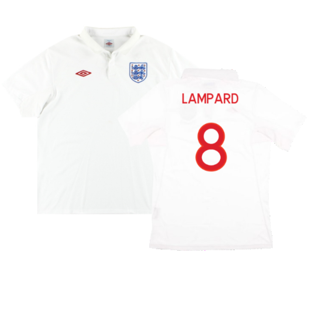'09-'10 England Home Shirt ) Lampard #8 (Excellent) (Lampard 8) Polyester Made By: Umbro Men's White Extra Large