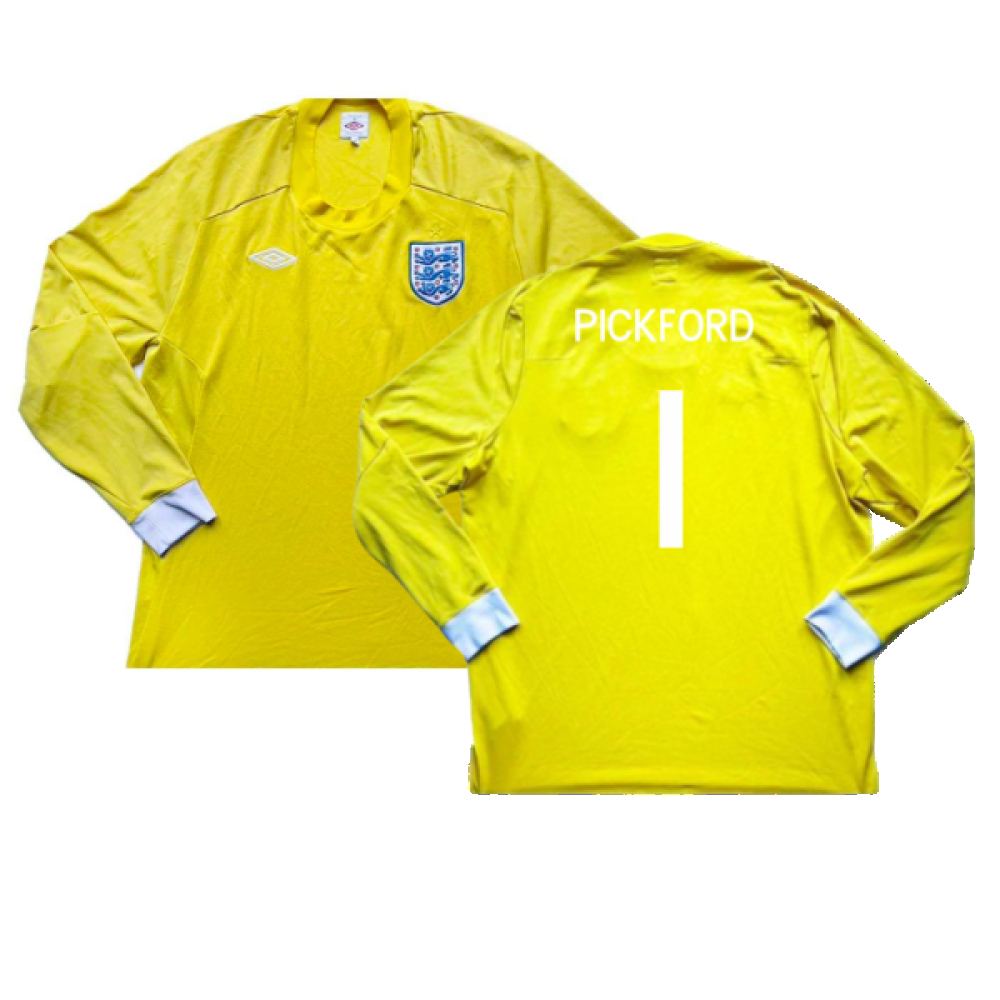 '10-'11 England Goalkeeper Home Shirt (M) #1 (Excellent) (Pickford 1) Polyester Made By: Umbro Men's Yellow Medium
