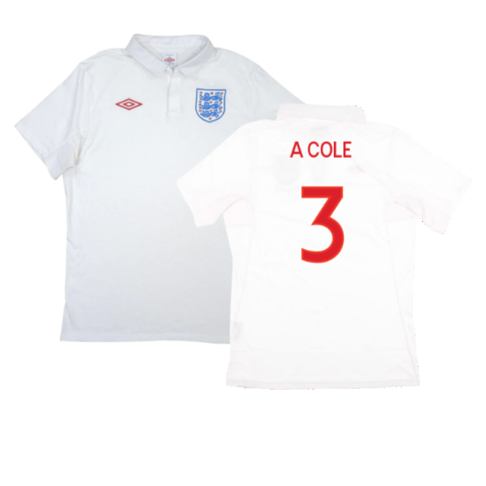 '10-'12 England Home Shirt ) (Very Good) (A Cole 3) Polyester Ashley Cole Made By: Umbro Men's White 3XL