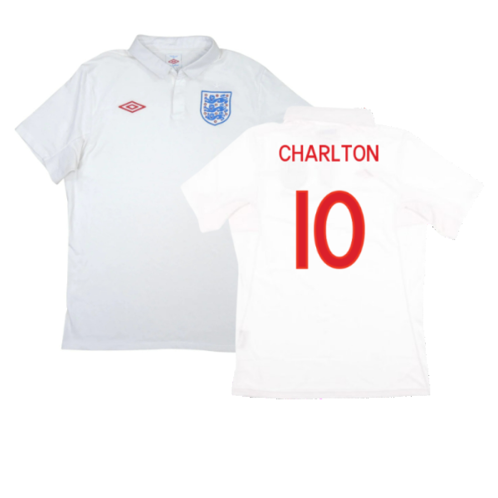 '10-'12 England Home Shirt ) (Very Good) (Charlton 10) Polyester Made By: Umbro Men's White Xxl