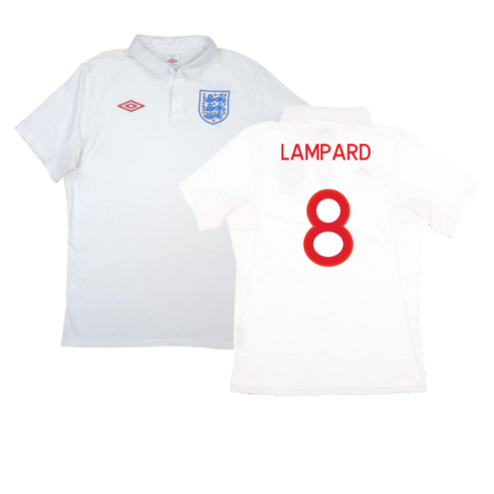 '10-'12 England Home Shirt ) (Very Good) (Lampard 8) Polyester Made By: Umbro Men's White Xxl