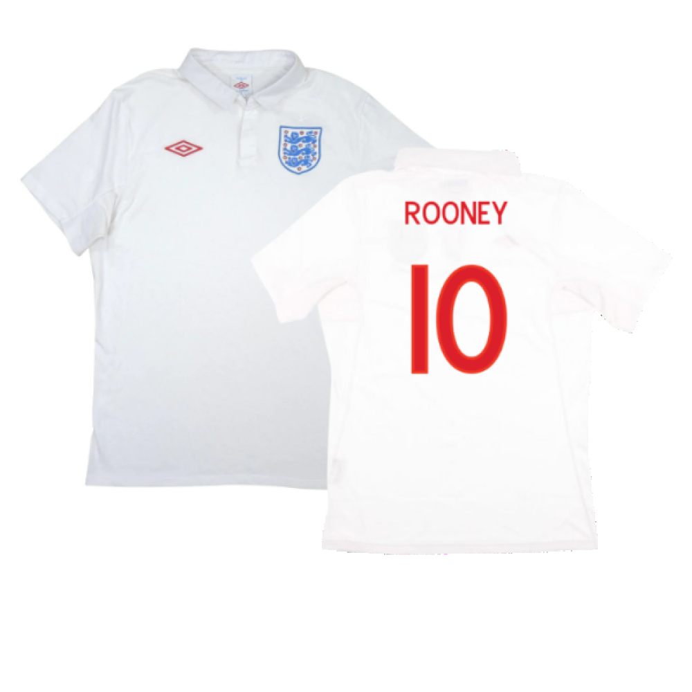'10-'12 England Home Shirt ) (Very Good) (Rooney 10) Polyester Wayne Rooney Made By: Umbro Men's White 3XL