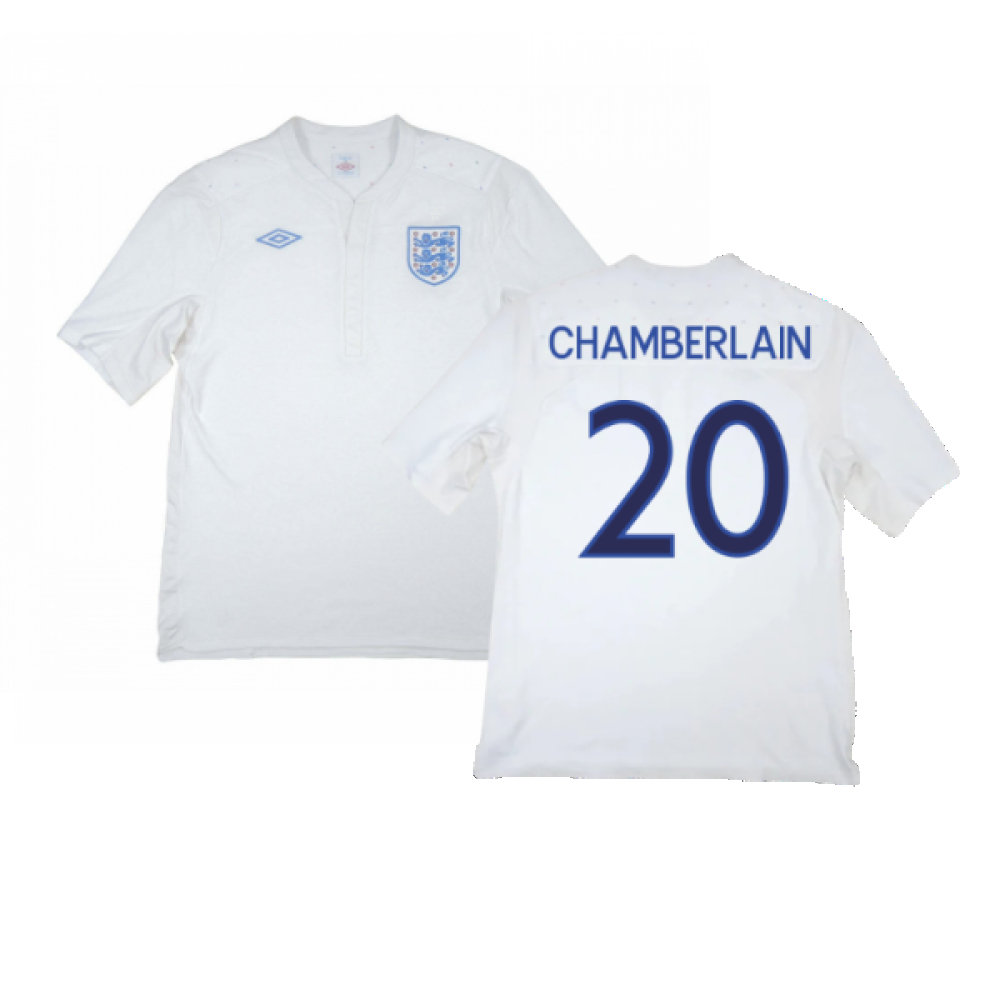 '09-'10 England Home Shirt ) (Very Good) (Chamberlain 20) Polyester Made By: Umbro Men's White Xxl