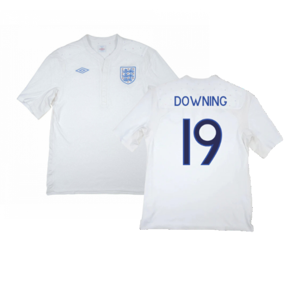 '09-'10 England Home Shirt ) (Good) (Downing 19) Polyester Made By: Umbro Men's White 3XL
