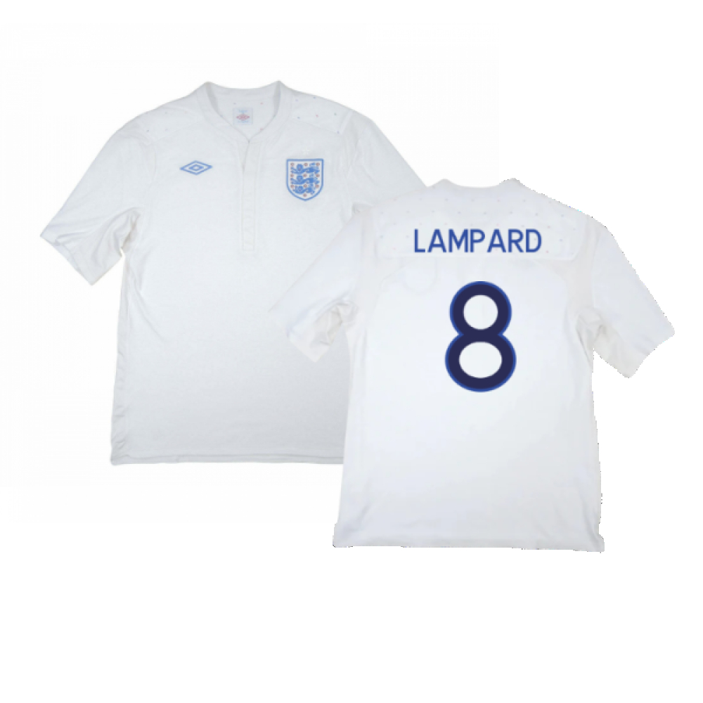 '09-'10 England Home Shirt ) (Very Good) (Lampard 8) Polyester Made By: Umbro Men's White Xxl