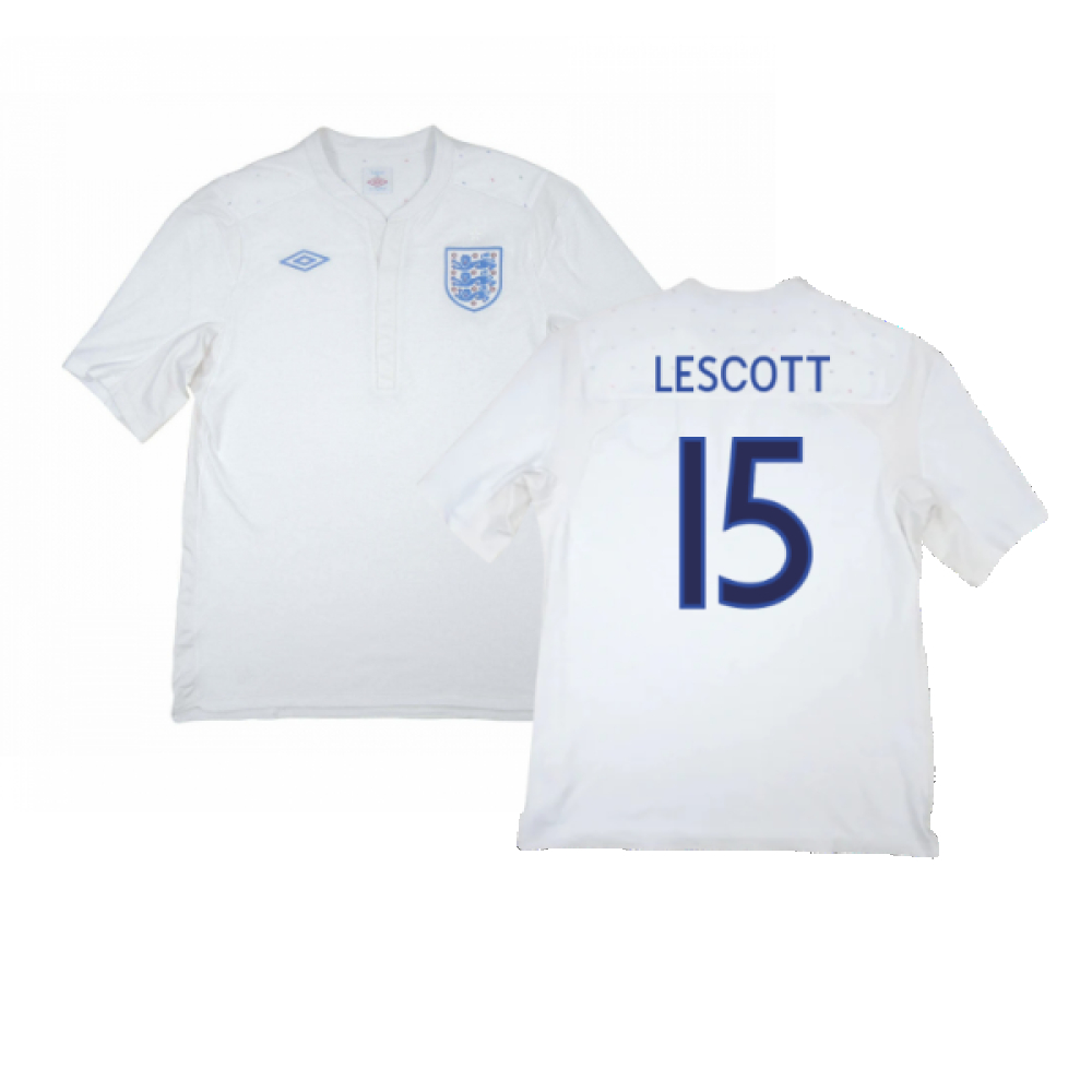 '09-'10 England Home Shirt ) (Fair) (Lescott 15) Polyester Made By: Umbro Men's White 3XL