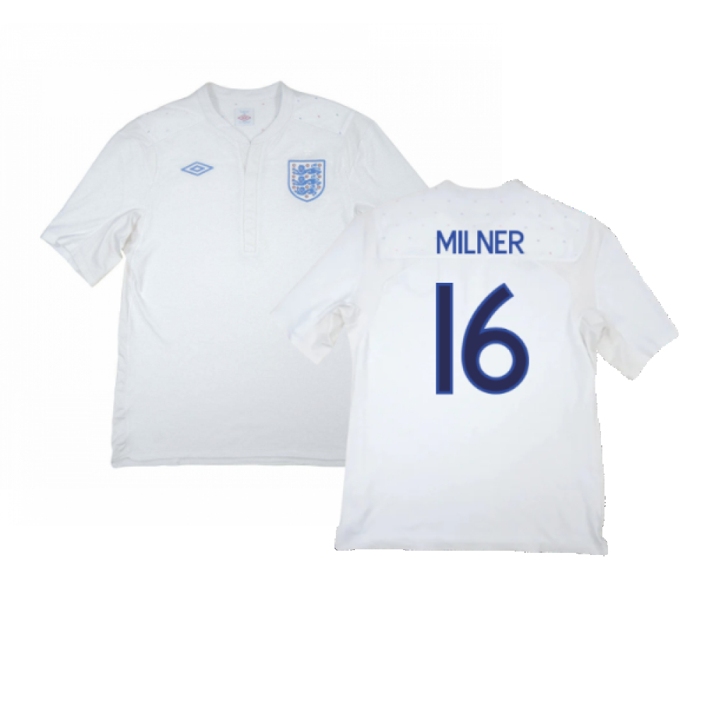 '09-'10 England Home Shirt ) (Fair) (Milner 16) Polyester Made By: Umbro Men's White Xxl