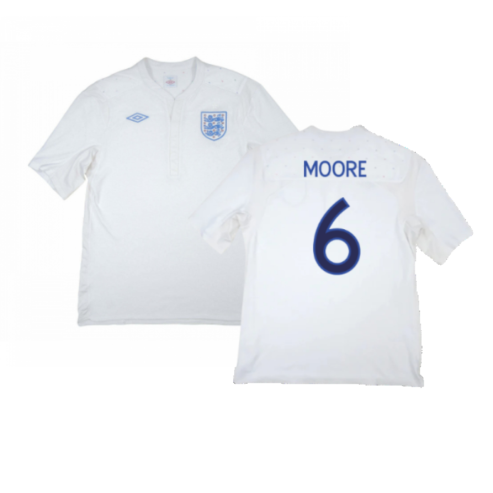 '09-'10 England Home Shirt ) (Fair) (Moore 6) Polyester Made By: Umbro Men's White 3XL