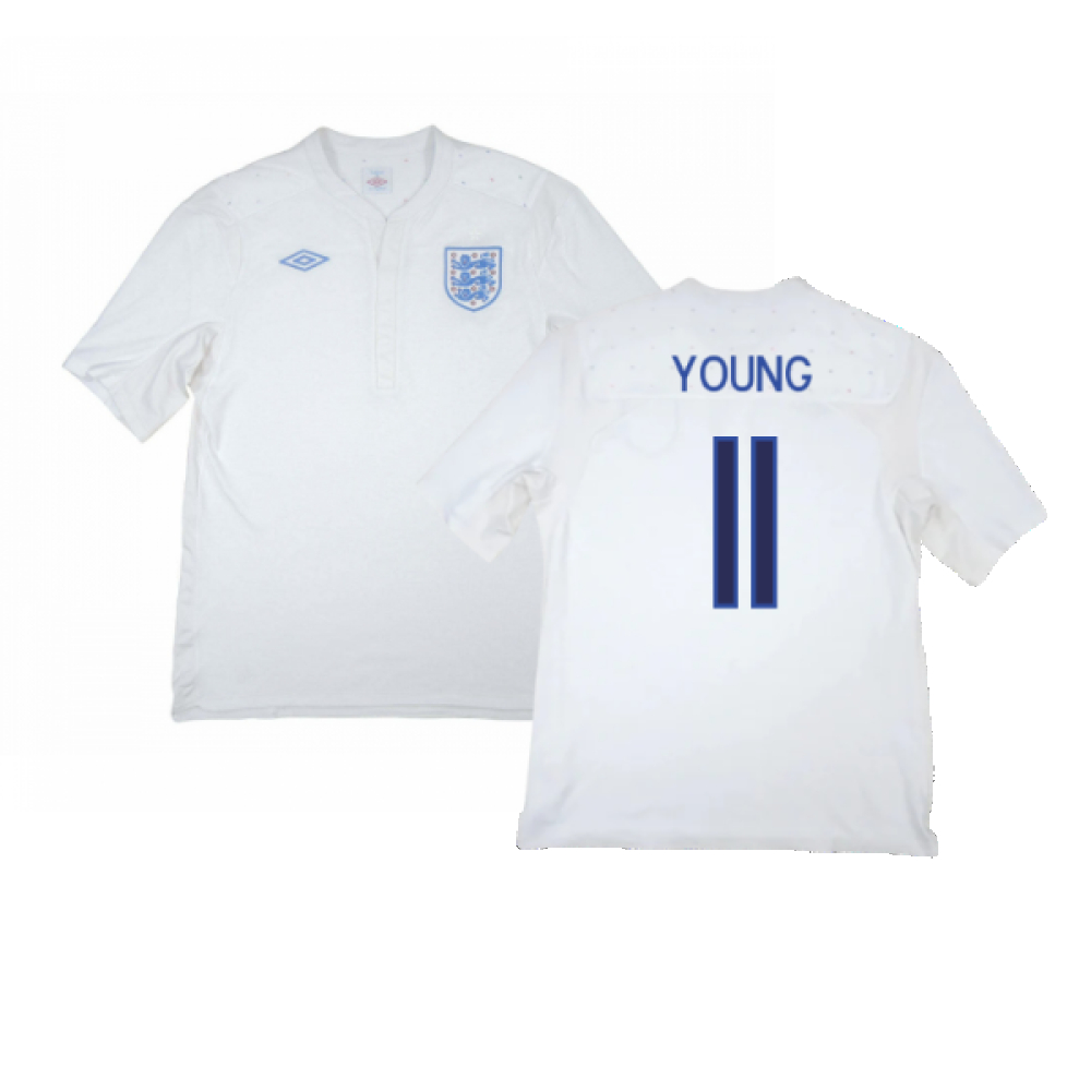 '09-'10 England Home Shirt ) (Good) (Young 11) Polyester Made By: Umbro Men's White 3XL