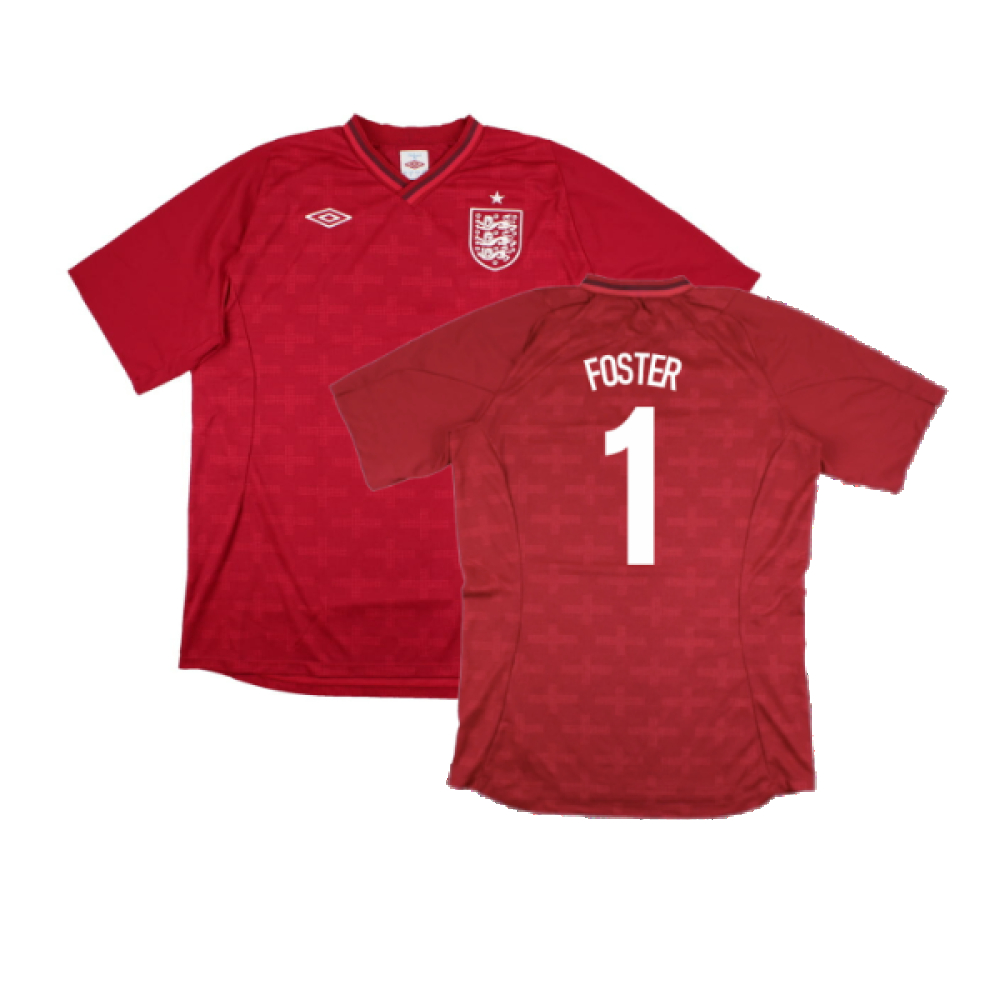 '12-'13 England Goalkeeper Home Shirt ) (Excellent) (Foster 1) Polyester Made By: Umbro Men's Red Xxl