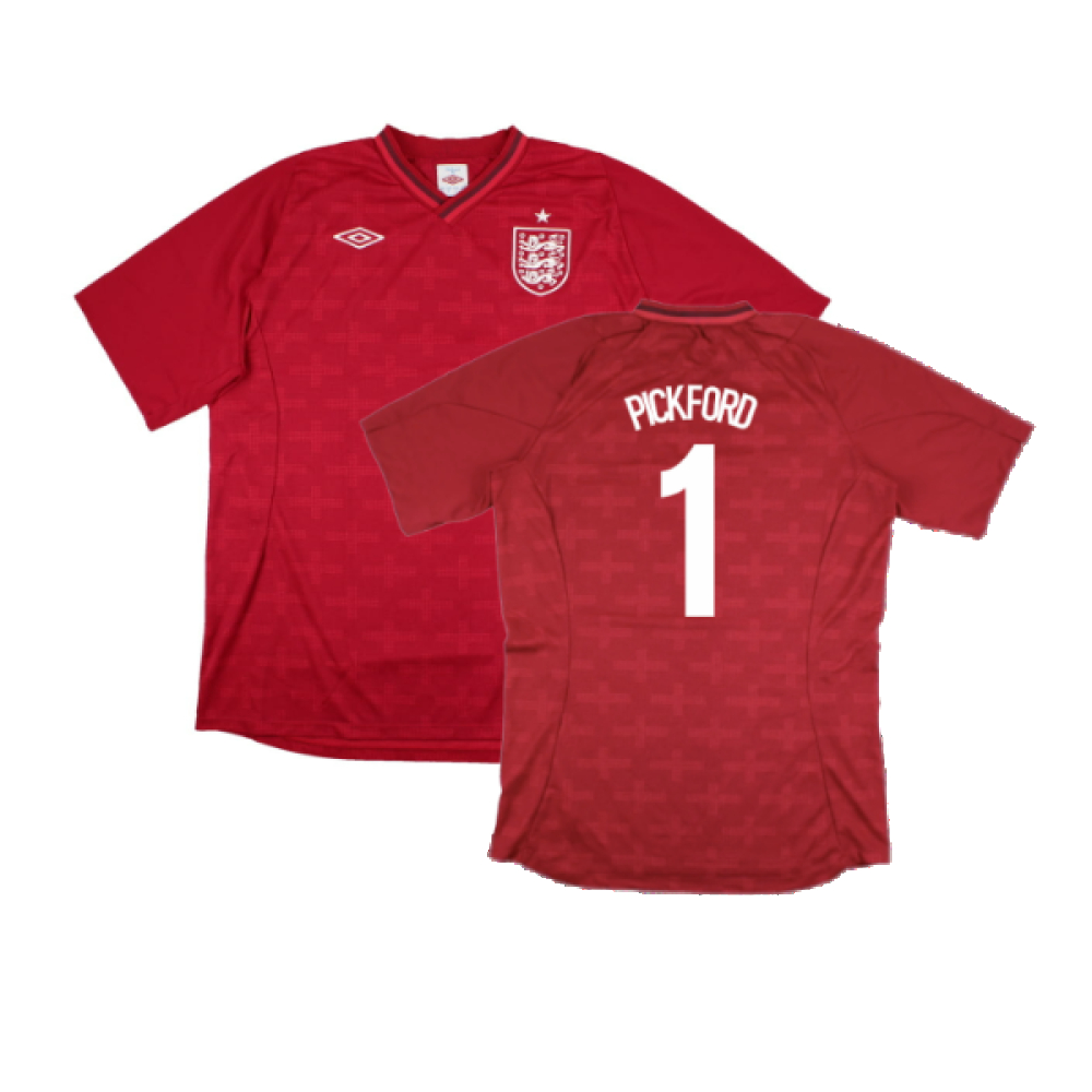 '12-'13 England Goalkeeper Home Shirt ) (Excellent) (Pickford 1) Polyester Made By: Umbro Men's Red Xxl