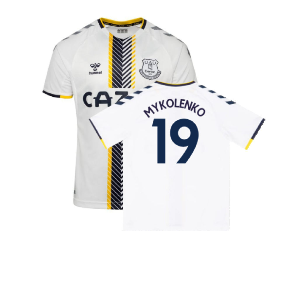 '21-'22 Everton Third Shirt ) (Very Good) (Mykolenko 19) Polyester Made By: Hummel Men's White 5XL