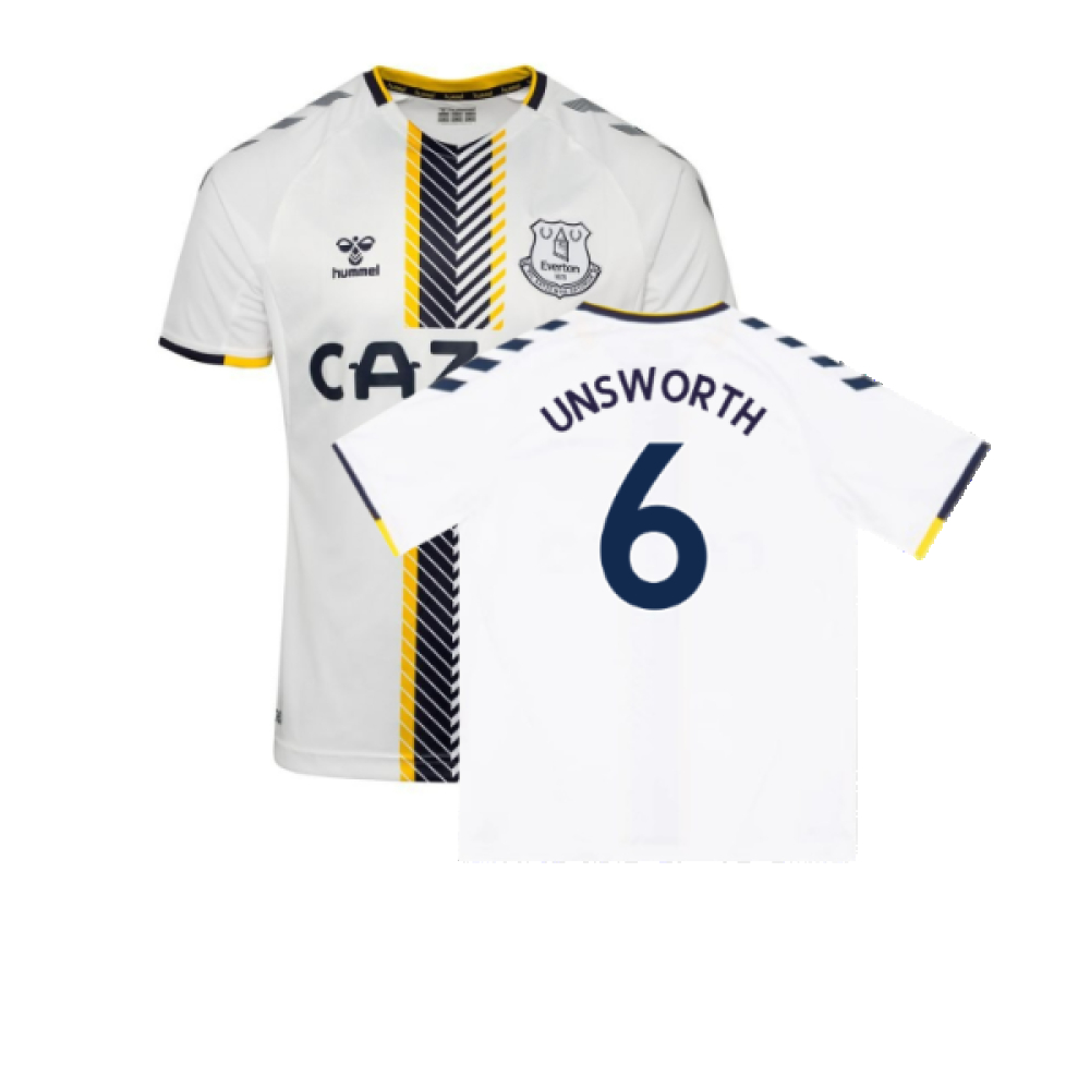'21-'22 Everton Third Shirt ) (Very Good) (Unsworth 6) Polyester Made By: Hummel Men's White 5XL