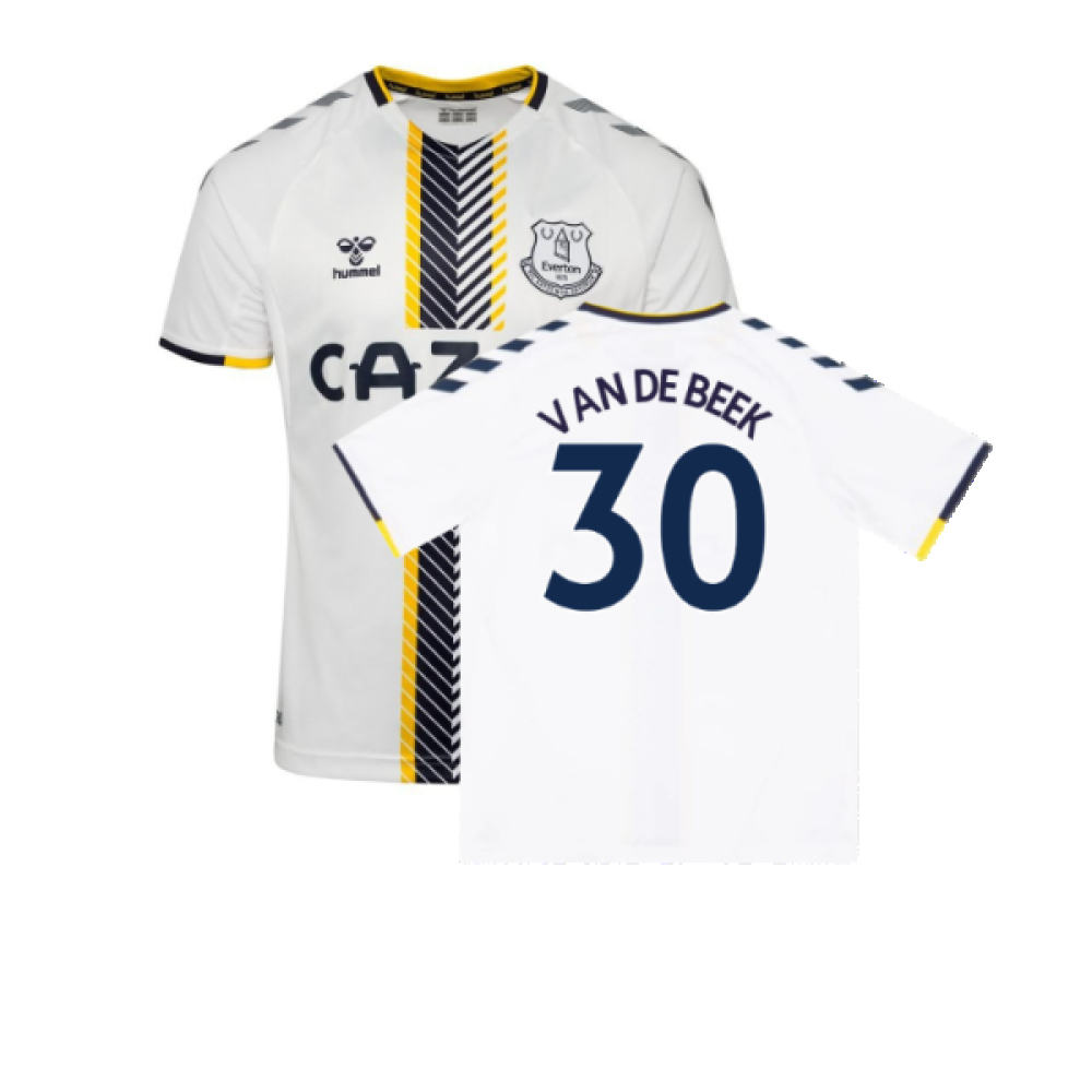 '21-'22 Everton Third Shirt ) (Very Good) (Van De Beek 30) Polyester Made By: Hummel Men's White 5XL
