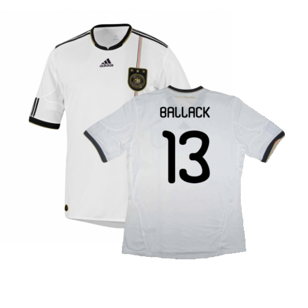 '10-'11 Germany Home Shirt (9-10Y) (Excellent) (Ballack 13) Kids Polyester Michael Ballack Made By: Adidas Unisex Kids White Size 9-10