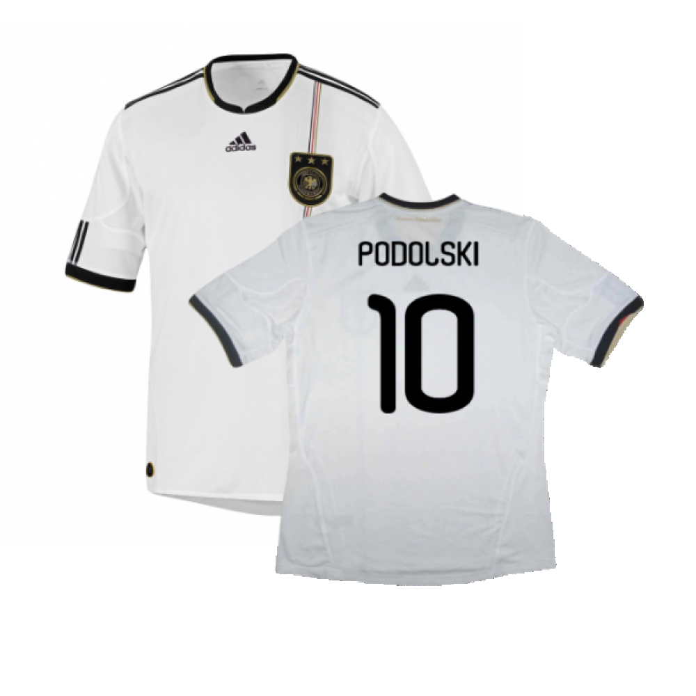 '10-'11 Germany Home Shirt (9-10Y) (Excellent) (Podolski 10) Kids Polyester Made By: Adidas Unisex Kids White Size 9-10