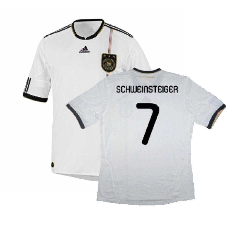 '10-'11 Germany Home Shirt (9-10Y) (Excellent) (Schweinsteiger 7) Kids Polyester Made By: Adidas Unisex Kids White Size 9-10