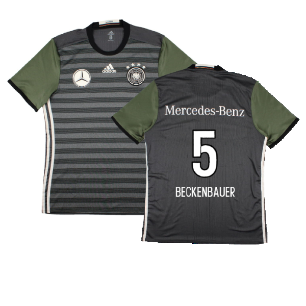 '16-'17 Germany Away Match Issue Shirt (L) (Excellent) (Beckenbauer 5) Polyester Made By: Adidas Men's Grey Large
