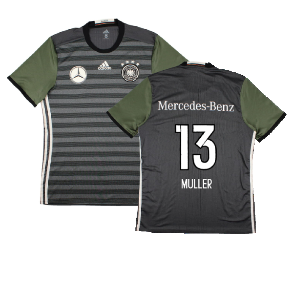 '16-'17 Germany Away Match Issue Shirt (L) (Excellent) (Muller 13) Polyester Made By: Adidas Men's Grey Large