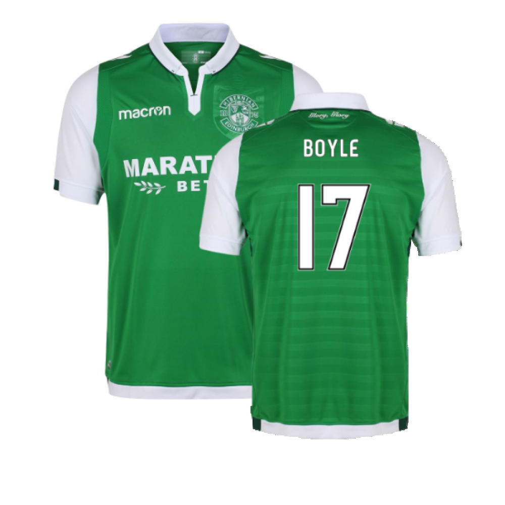 '17-'18 Hibernian Home Shirt (Excellent) (Boyle 17) Polyester Made By: Macron Men's Green 3XL