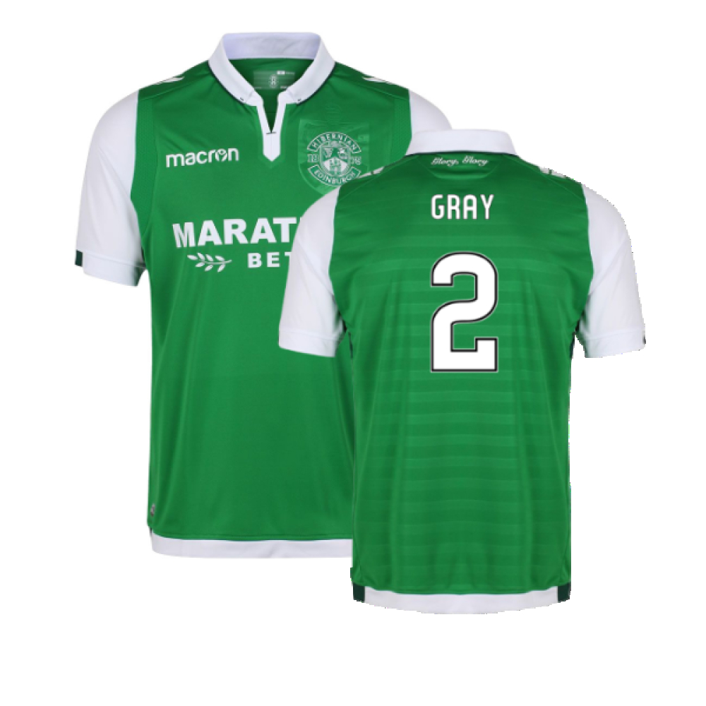 '17-'18 Hibernian Home Shirt (Excellent) (Gray 2) Polyester Made By: Macron Men's Green 3XL