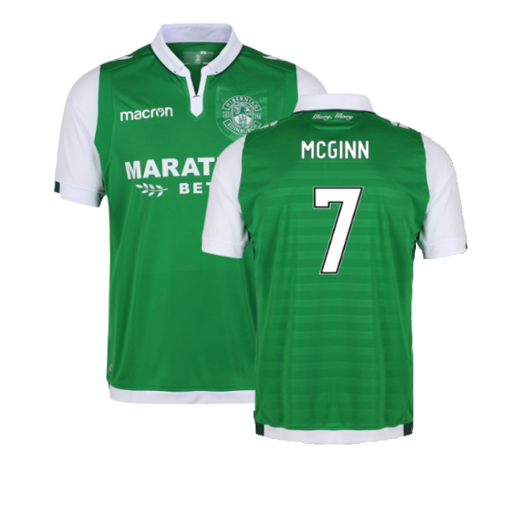'17-'18 Hibernian Home Shirt (Excellent) (Mcginn 7) Polyester Made By: Macron Men's Green 3XL