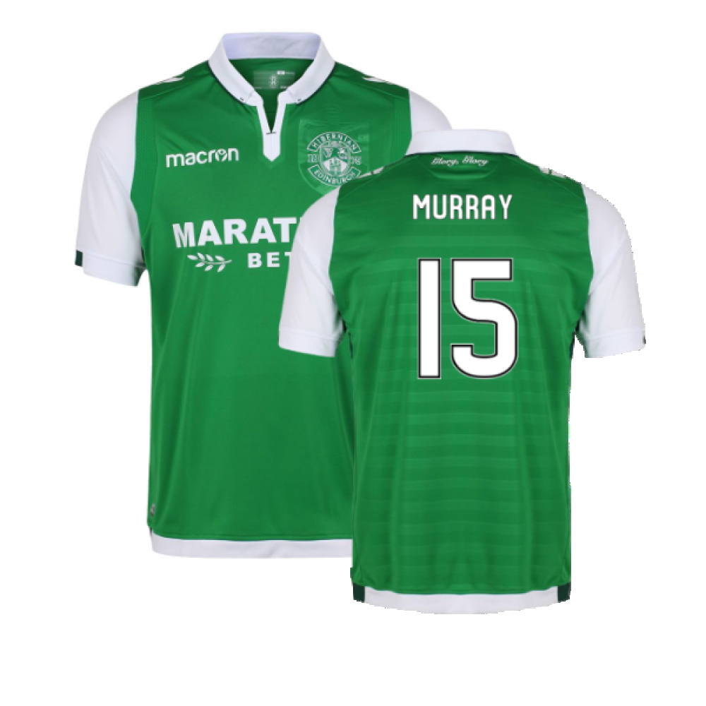 '17-'18 Hibernian Home Shirt (Excellent) (Murray 15) Polyester Made By: Macron Men's Green 3XL