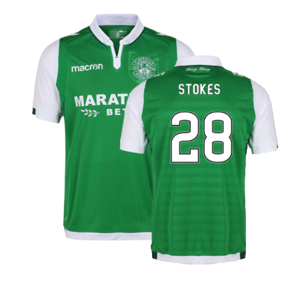'17-'18 Hibernian Home Shirt (Excellent) (Stokes 28) Polyester Made By: Macron Men's Green 3XL