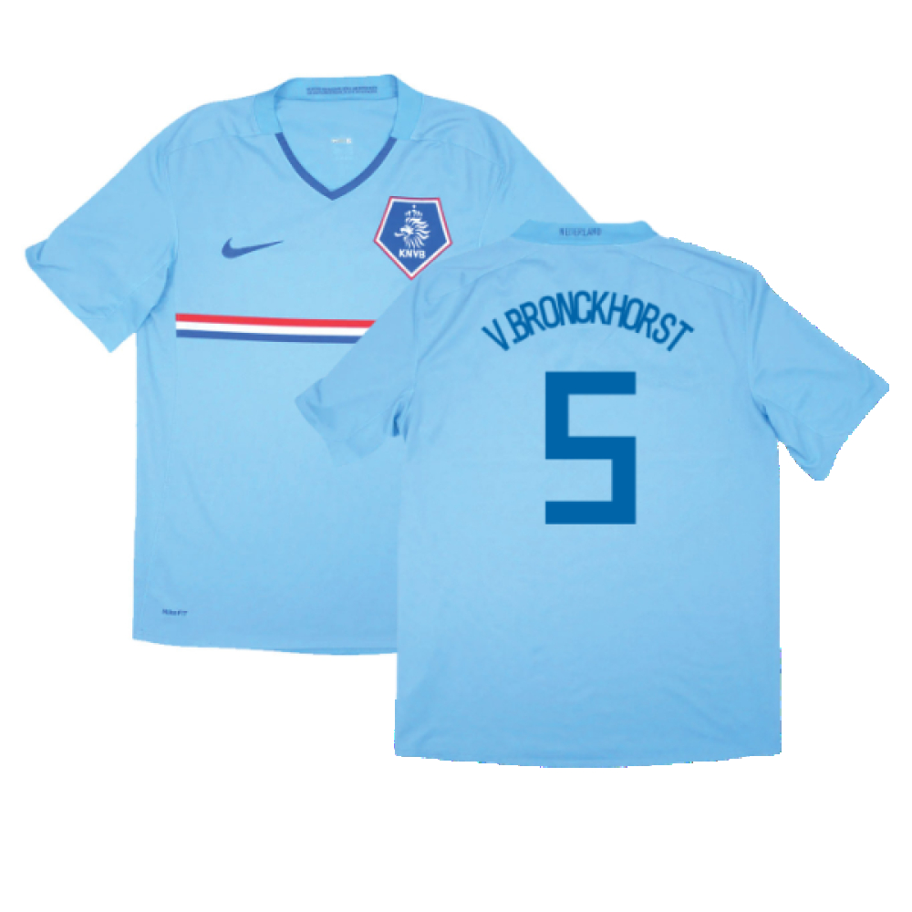'08-'10 Holland Away Shirt (Excellent) (V.bronckhorst 5) Polyester Made By: Nike Men's Sky Blue Small